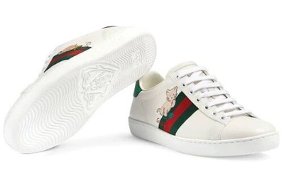Pre-owned Gucci Women's 630616 Ace Kitten Green Red Web Sneaker Shoes 39.5 9.5, 40 -10