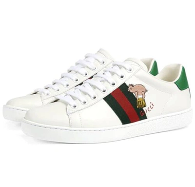 Pre-owned Gucci Women's 630616 Ace Kitten Green Red Web Sneaker Shoes 39.5 9.5, 40 -10