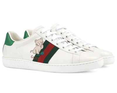 Pre-owned Gucci Women's 630616 Ace Kitten Green Red Web Sneaker Shoes 39.5 9.5, 40 -10