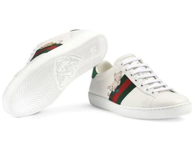Shop Pre-owned Gucci Women's 630616 Ace Kitten Green Red Web Sneaker Shoes 39.5 9.5, 40 -10