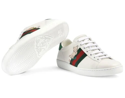 Pre-owned Gucci Women's 630616 Ace Kitten Green Red Web Sneaker Shoes 39.5 9.5, 40 -10