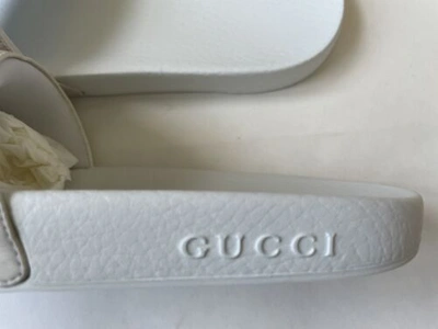Pre-owned Gucci Womens Pursuit Slides White Red Leather Gg Logo Flip Flop Sandal 40, Us 10