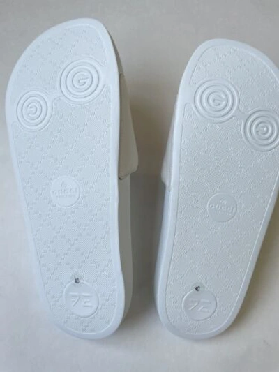 Pre-owned Gucci Womens Pursuit Slides White Red Leather Gg Logo Flip Flop Sandal 40, Us 10
