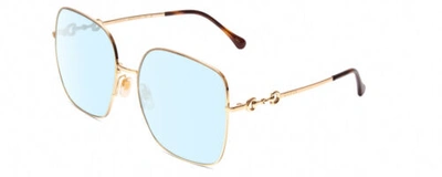 Pre-owned Blue Gucci Gg0879s Womens Square  Light Filter Glasses Gold/tortoise Havana 61 Mm