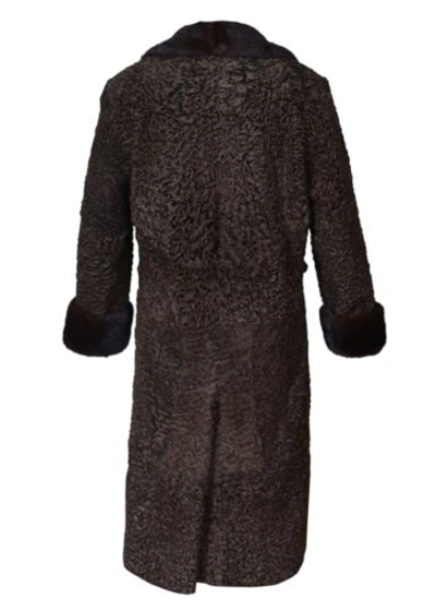 Pre-owned Handmade Brand Brown Real Persian Lamb Fur Long Coat Mink Fur Collar All Sizes Colors