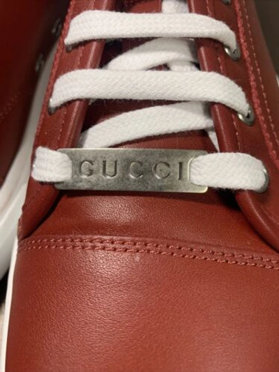 Pre-owned Gucci Men's 423301 Red Leather Miro Soft Logo Sneakers  Size 36.5/ 7 Us
