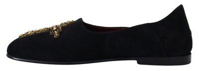 Pre-owned Dolce & Gabbana Shoes Black Suede Gold Cross Slip On Loafers Eu40 /us7 Rrp $1400