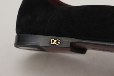 Pre-owned Dolce & Gabbana Shoes Black Suede Gold Cross Slip On Loafers Eu40 /us7 Rrp $1400