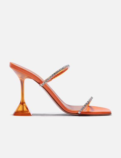 Shop Amina Muaddi Gilda Glass Slippers 70 In Orange