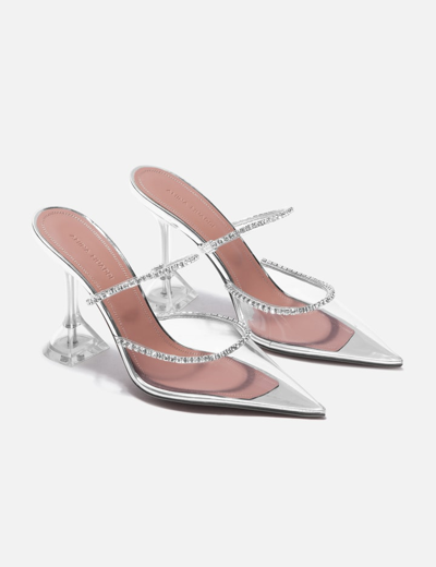 Shop Amina Muaddi Gilda Glass Slippers 95 In Clear