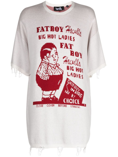 Shop Haculla Fat Boy Intarsia-knit Frayed Jumper In White