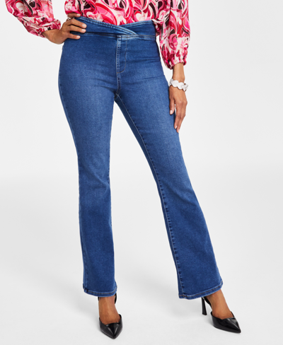 Shop Inc International Concepts Women's High Rise Asymmetrical-waist Bootcut Jeans, Created For Macy's In Dark Indigo
