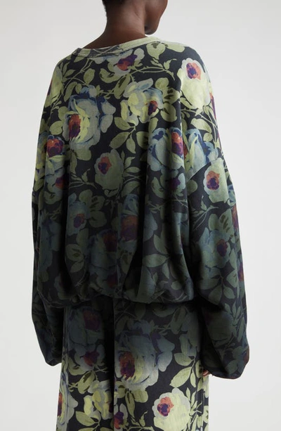 Shop Dries Van Noten Hannette Two-tone Floral Print Cotton Sweatshirt In Black 900
