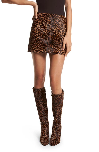Shop Michael Kors Leopard Print Genuine Calf Hair Skirt In Chestnut Multi