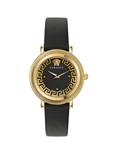 Shop Versace Men's Greca Flourish Ip Yellow Gold & Leather Strap Watch/35mm