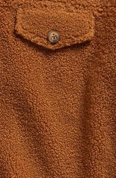 Shop Walking On Sunshine Kids' Textured Fleece Button-up Shirt In Cognac