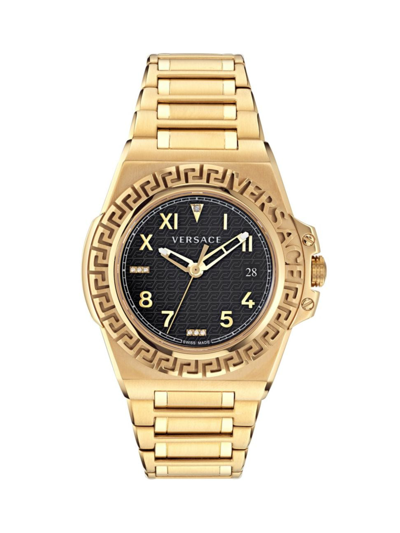 Shop Versace Men's Greca Reaction Ip Yellow Gold Stainless Steel Bracelet Watch/44mm