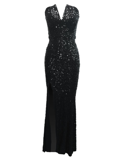 Shop Dress The Population Women's Fernanda Sequin Mermaid Gown In Jet Black