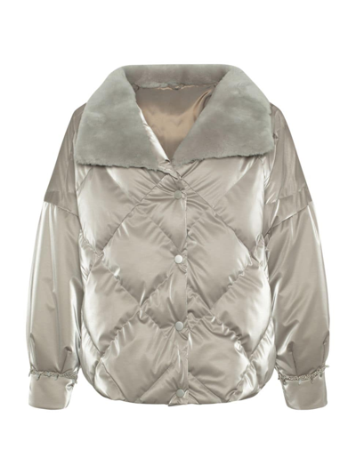 Shop Gorski Women's Quilted Jacket With Shearling Lamb Collar In Gray