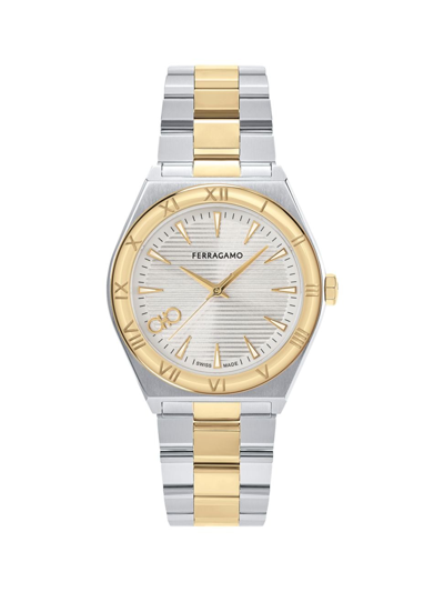 Shop Ferragamo Men's Vega Upper East Ip Yellow Gold & Stainless Steel Bracelet Watch/40mm In Two Tone