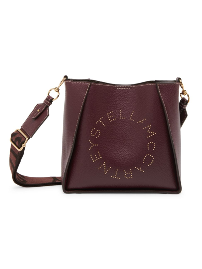 Shop Stella Mccartney Women's Mini Studded Logo Grainy Crossbody Bag In Plum