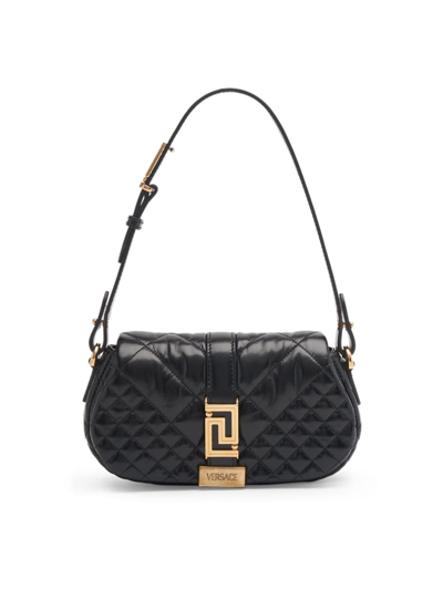 Shop Versace Women's Mini Greca Quilted Leather Shoulder Bag In Black