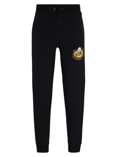 Shop Hugo Boss Men's Boss X Nfl Cotton-blend Tracksuit Bottoms With Collaborative Branding In Steelers Charcoal