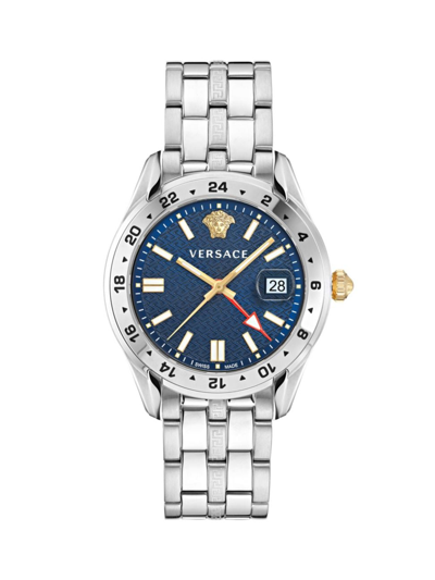 Shop Versace Men's Greca Time Gmt Stainless Steel Bracelet Watch/41mm