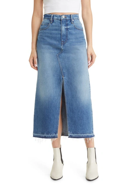 Shop Frame Raw Hem Denim Midi Skirt In Del Amo