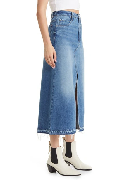 Shop Frame Raw Hem Denim Midi Skirt In Del Amo