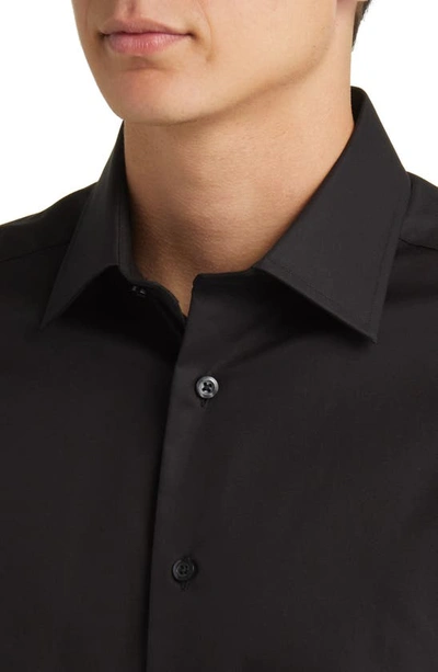 David Donahue Trim Fit Barrel Cuff Cotton Dress Shirt In Black