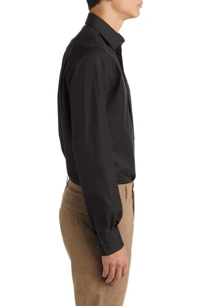 David Donahue Trim Fit Barrel Cuff Cotton Dress Shirt In Black