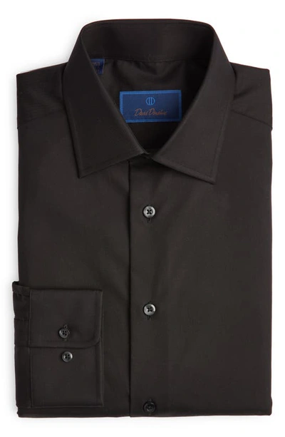 David Donahue Trim Fit Barrel Cuff Cotton Dress Shirt In Black