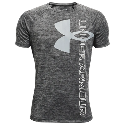 Shop Under Armour Boys  Tech Split Logo Hybrid T-shirt In Black/white