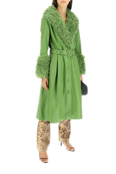Shop Saks Potts Foxy Leather And Shearling Long Coat In Green