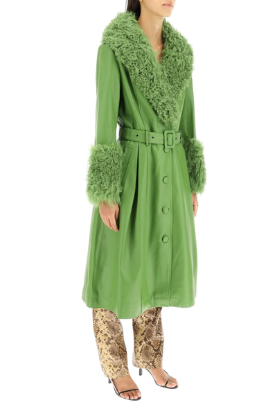 Shop Saks Potts Foxy Leather And Shearling Long Coat In Green