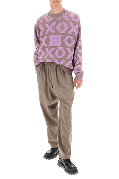 Shop Acne Studios Wool And Cotton Jacquard Sweater In Purple,khaki