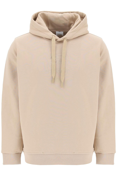 Shop Burberry Tidan Hoodie With Embroidered Ekd In Beige