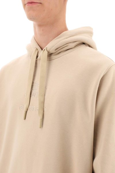 Shop Burberry Tidan Hoodie With Embroidered Ekd In Beige