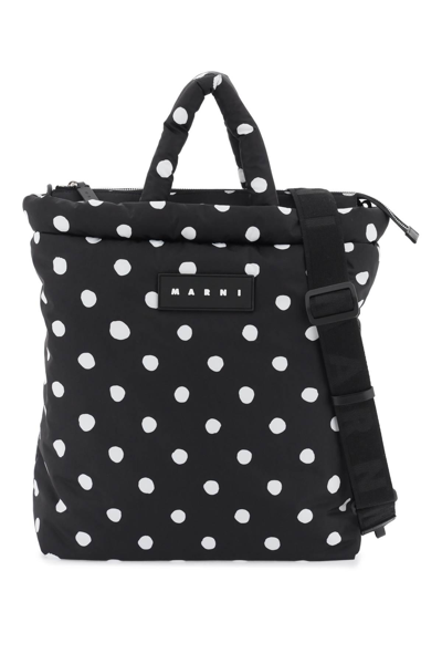 Shop Marni Polka-dot Print Tote Bag In White,black