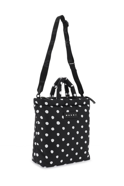 Shop Marni Polka-dot Print Tote Bag In White,black