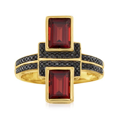 Shop Ross-simons Burgundy Garnet And . Black Spinel Ring In 18kt Gold Over Sterling In Red
