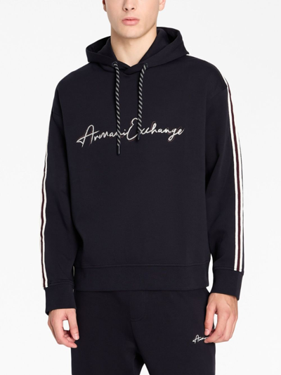 Shop Armani Exchange Logo-print Drawstring Hoodie In 蓝色