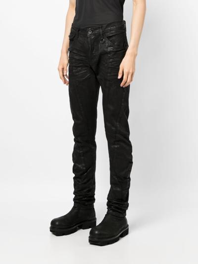 Shop Julius Seamed Skinny Cotton Trousers In 黑色
