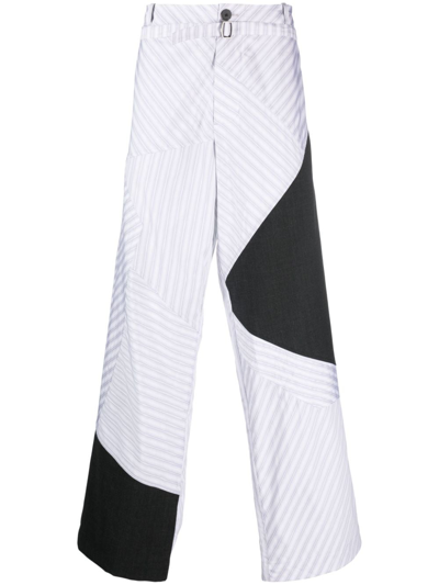 Shop Kiko Kostadinov Stripe-panelled Wide-leg Trousers In 灰色