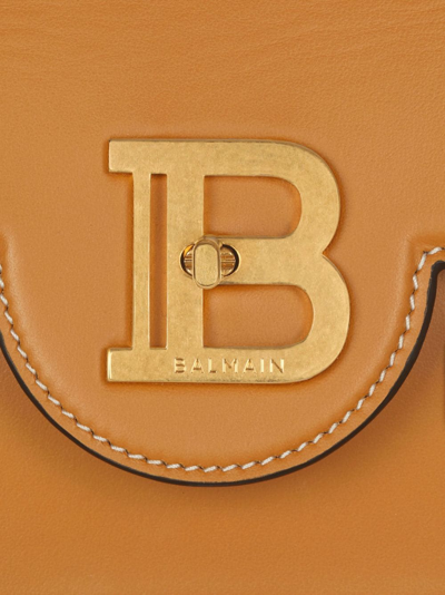 Shop Balmain B-buzz 24 Leather Shoulder Bag In Brown