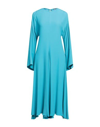 Shop Erika Cavallini Woman Midi Dress Turquoise Size 6 Acetate, Silk In Blue