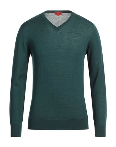 Shop Isaia Man Sweater Dark Green Size S Wool