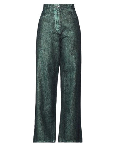 Shop Msgm Woman Denim Pants Emerald Green Size 6 Cotton