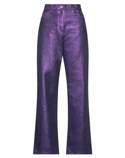 Shop Msgm Woman Denim Pants Light Purple Size 4 Cotton